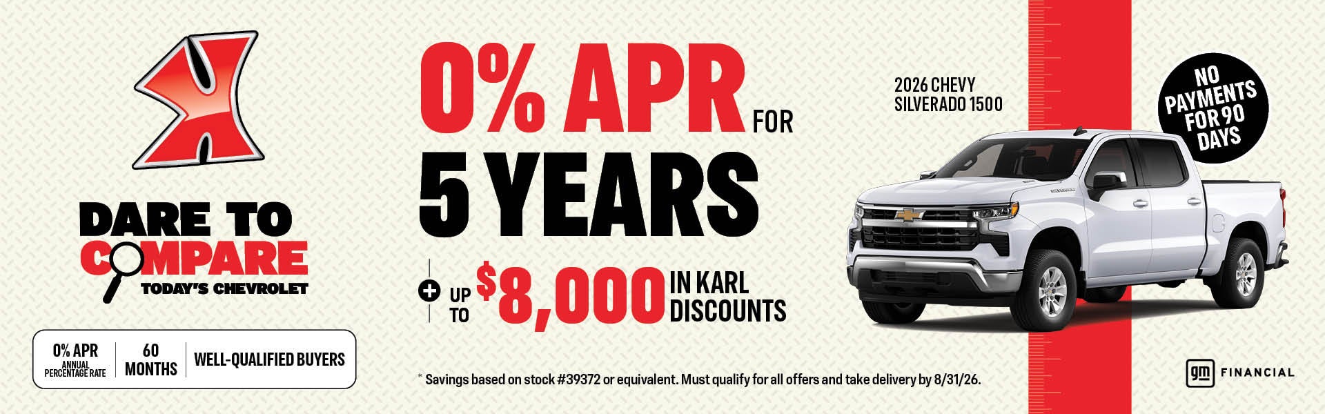 Get rates as low as 0% for five years at Karl Chevrolet of Stuart