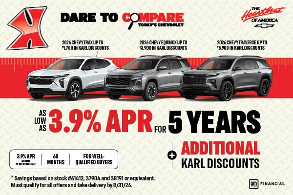 Get rates as low as 3.9% for five years at Karl Chevrolet of Stuart