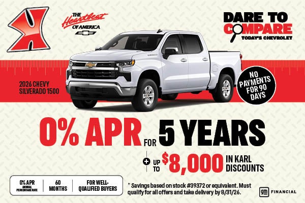 Get rates as low as 0% for five years at Karl Chevrolet of Stuart